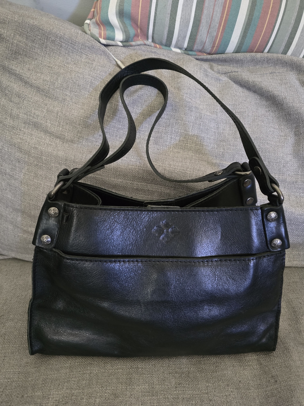 Patricia Nash Black Leather Shoulder Bag with Stud Detailing